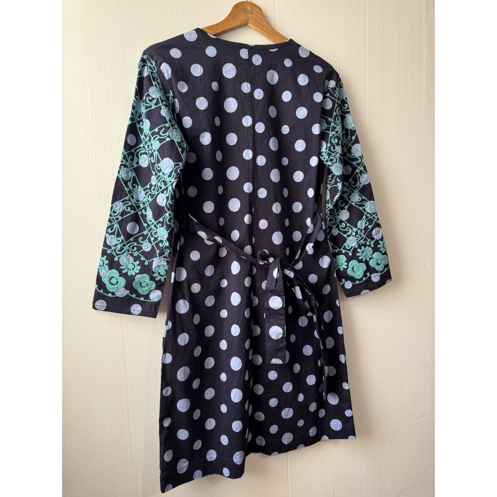 Almatrichi Madrid Spain Sz 36 Tunic Dress Navy Blue Polka Dot Floral Embroidered - Picture 10 of 12
